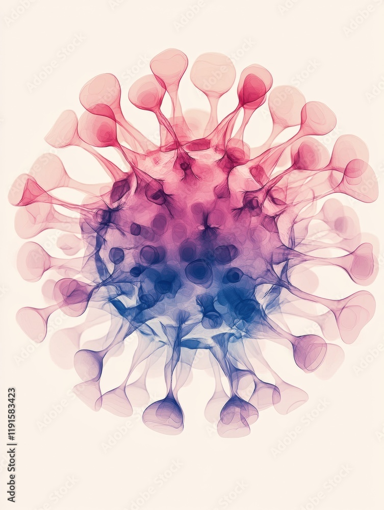 Poster minimalistic graphical representation of a virus with colorful gradients in a serene background. gen