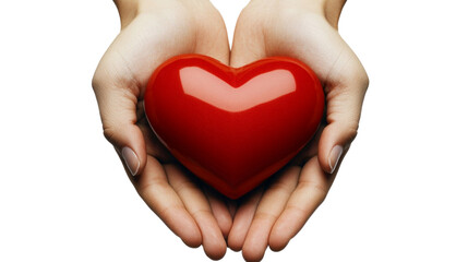 Hands Holding a Red Heart - Love and Care Concept Transparent Background 