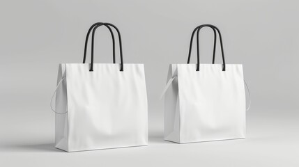 Two white bags with black handles