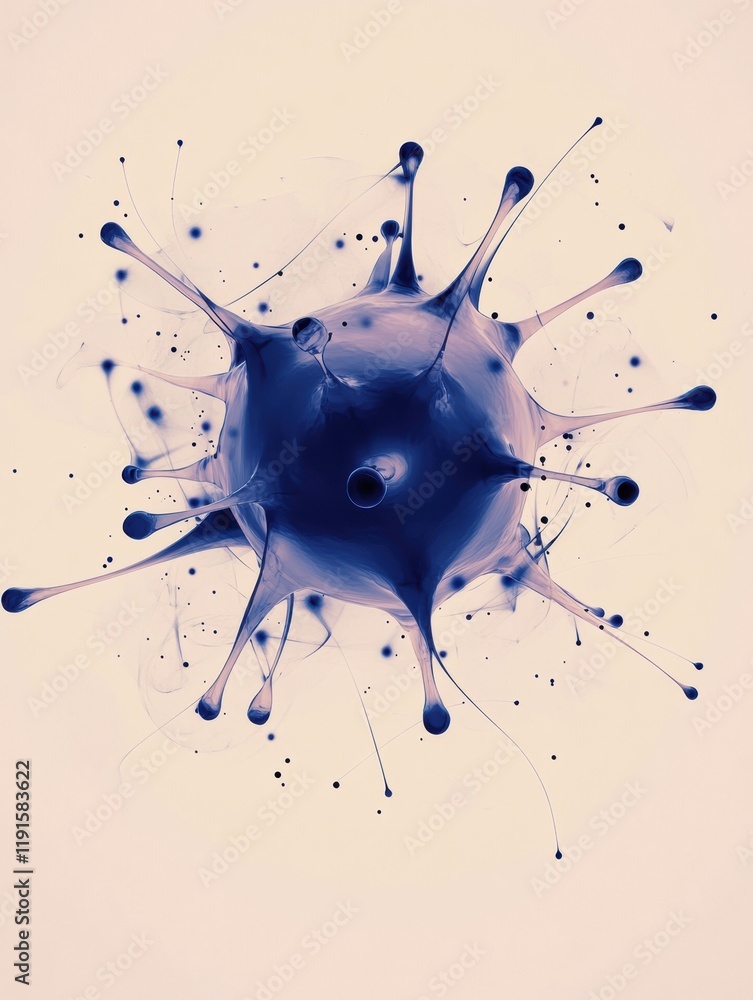 Poster graphical representation of a minimalistic virus design created with flowing fluid elements. generat
