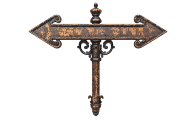 Vintage Ornate Arrow Directional Signpost Isolated on transparent background