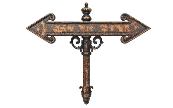 Vintage Ornate Arrow Directional Signpost Isolated on transparent background