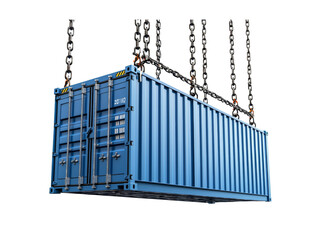 Blue Shipping Container Being Lifted by Cranes Isolated on transparent background