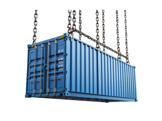 Blue Shipping Container Being Lifted by Cranes Isolated on transparent background