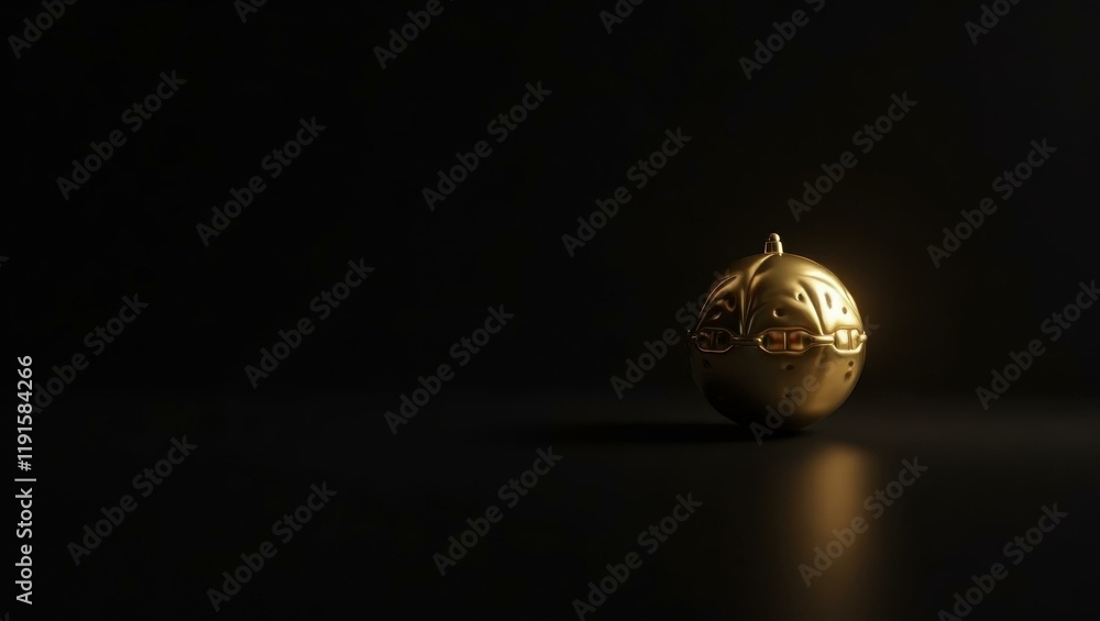 Poster gold royal orb on right. soft yellow background. copy space for text, 3d render ai generated designe