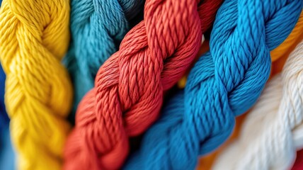 Colorful twisted ropes close-up, showcasing texture, pattern, and vibrancy