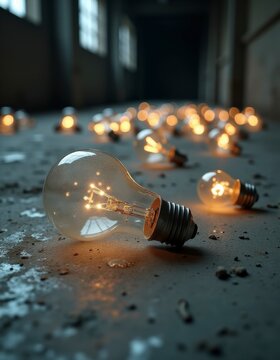 Incandescent bulbs lying on the concrete floor