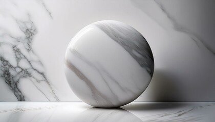 Sphere of white marble resting on a marble surface.
