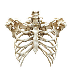 Anatomical Human Rib Cage with Spine View Isolated on transparent background
