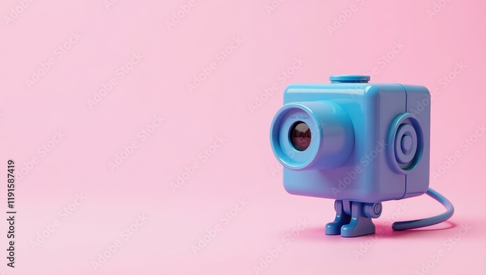 Poster azure blue light switch on left. soft red background. copy space for text, 3d render ai generated de