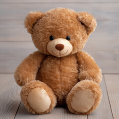 Obraz premium Cozy Brown Teddy Bear on Wooden Floor - Perfect for Children's Toy Room Decor, Baby Showers, and Nursery Theme