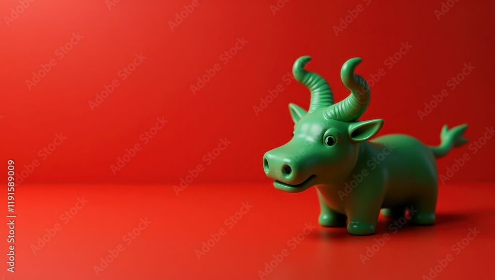 Poster jade green minotaur icon on right. soft blue background. copy space for text, 3d render ai generated