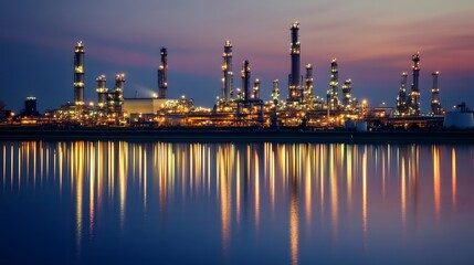 Naklejka premium Industry 40 integrates oil refinery with double exposure concepts, emphasizing networking, data exchange, and modern technology to revolutionize world industrial landscape