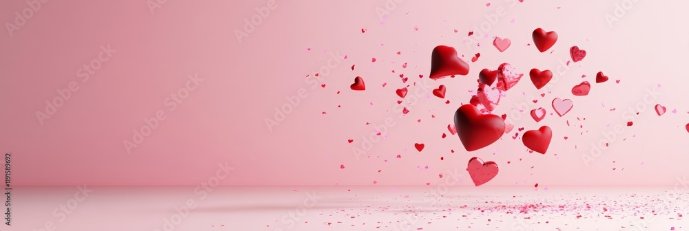 Aufkleber red hearts are floating gently against a soft pink background, creating a romantic atmosphere perfec