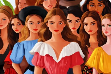 Fototapeta premium Celebrating International Women's Day with Diverse Group of Women Illustrations, Empowerment, Feminism, March 8 Concept