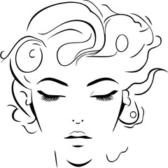 simple black linear drawing woman portrait, logo, design