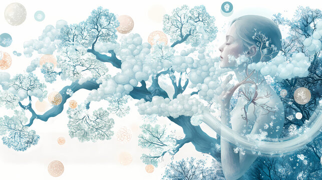 Asthma dynamic breathing flowchart showing how airflow tracked and treated with bronchodilators and corticosteroids under pulmonology. Treetide. Illustration