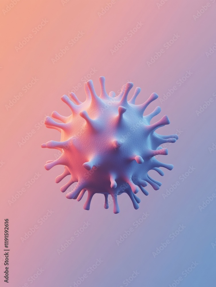 Poster graphical representation of a virus in minimalistic design with soft gradients showcasing modern dig