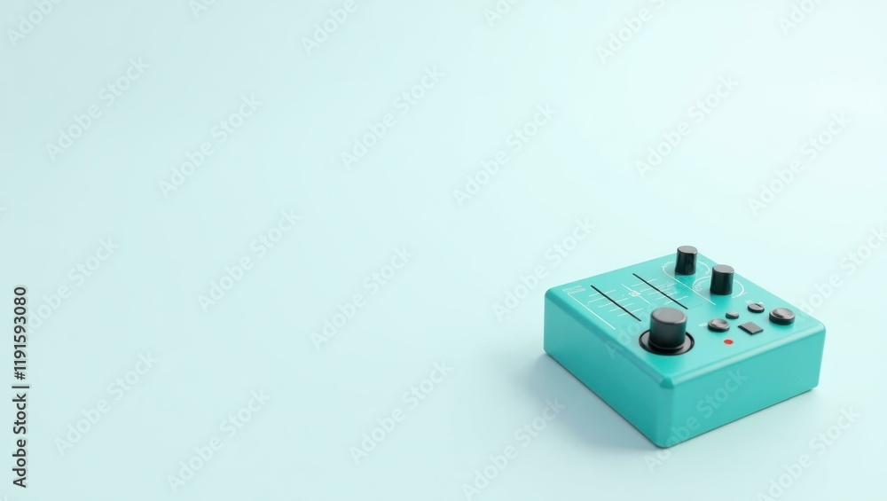 Aufkleber turquoise rabbit ears antenna on left. soft red background. copy space for text, 3d render ai genera