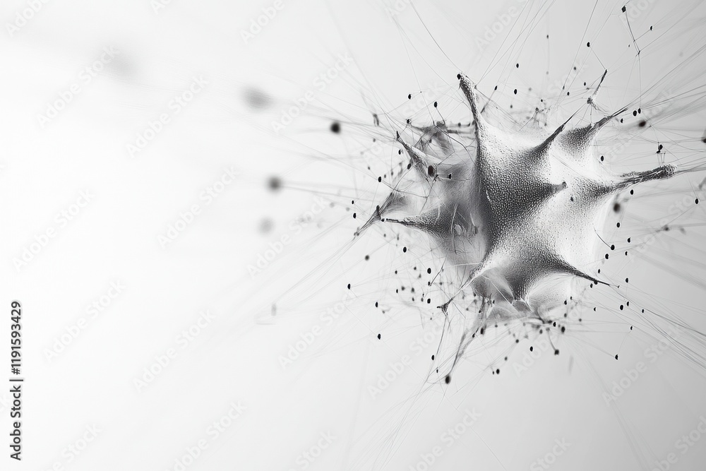 Poster minimalistic representation of a virus with intricate details and elegant design showcasing scientif