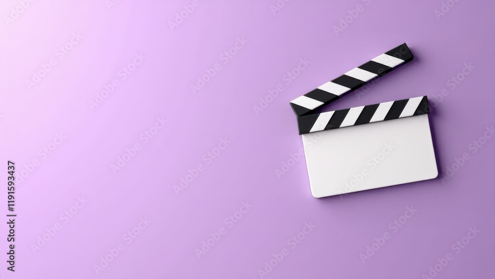 Poster clapperboard in checkered black and white on right. soft green background. copy space for text, 3d r