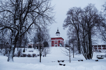 View of the Kirillo-Belozersky Monastery in the evening. Vologda region