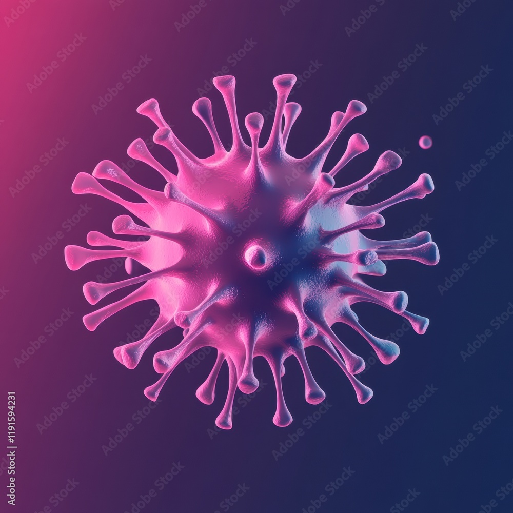 Poster graphical representation of a virus with minimalistic design showcasing intricate features in vibran