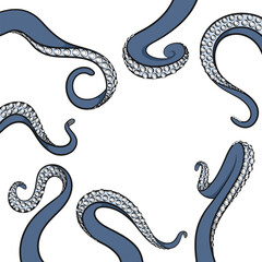 Obraz premium Set of color illustrations with octopus tentacles. Isolated vector objects on white background.