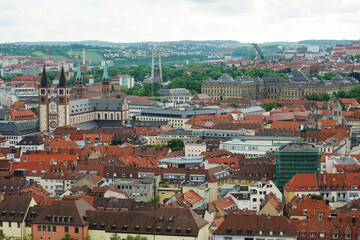 Panorama of Wuerzburg opening from Marienberg castle, Germany