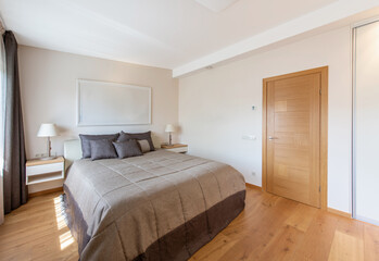 Luxurious master bedroom interior, modern house, beautiful interiors, wide bedroom. King Size Bed