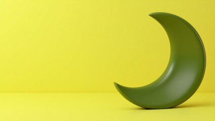 Coral pink dumbbell on right. Green crescent shape on yellow backgroun