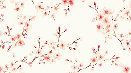 Minimalist Japanese-style wallpaper with delicate cherry blossoms scattered on a pale cream background, evoking calm and refined beauty.