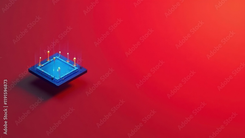 Poster cerulean blue microchip on left. soft blue background. copy space for text, 3d render ai generated d