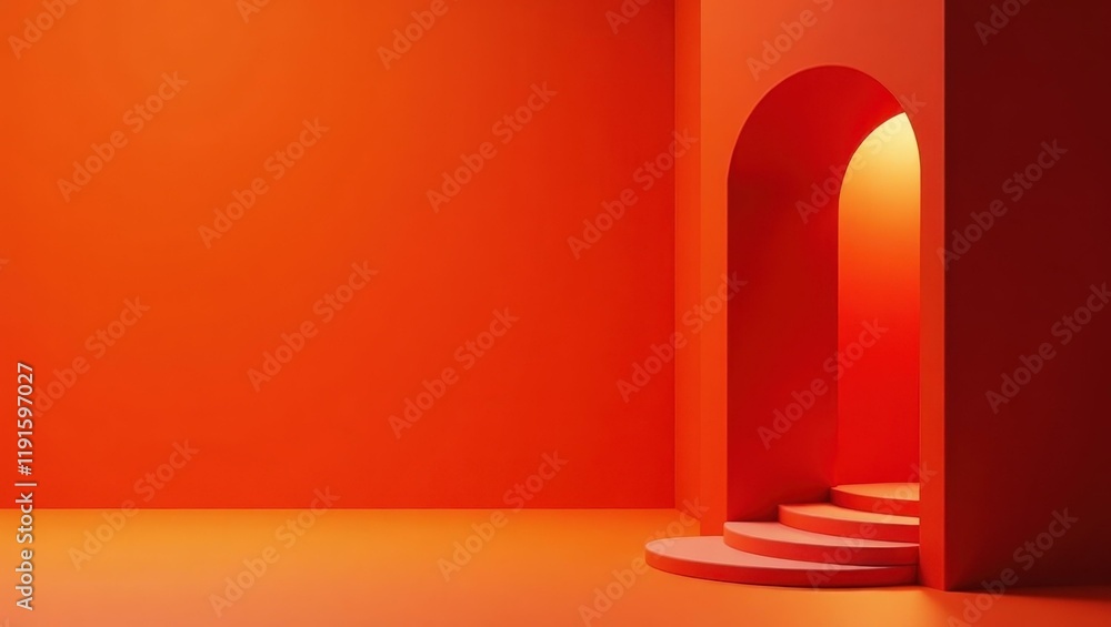 Poster garnet red vault on left. soft yellow background. copy space for text, 3d render ai generated design