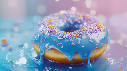 A colorful and delicious donut topped with blue icing and sprinkles, perfect for dessert lovers and sweet treat enthusiasts. Treetide. Illustration