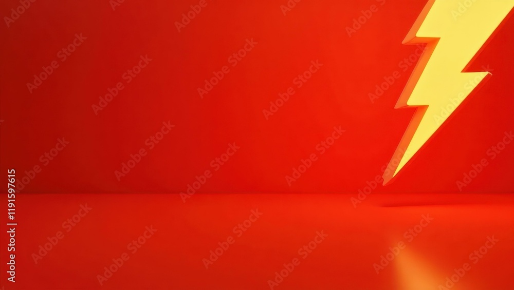 Poster tangerine lightning bolt on left. soft blue background. copy space for text, 3d render ai generated 