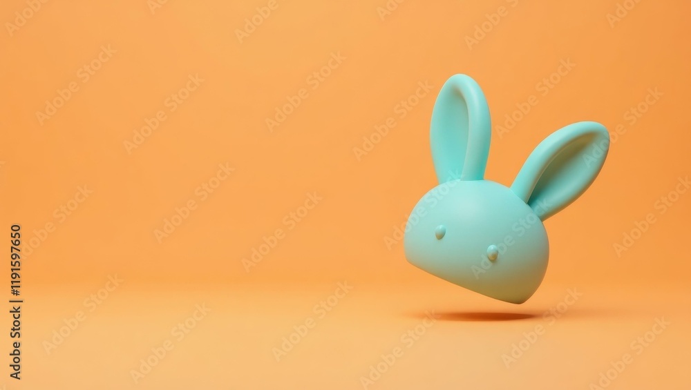 Poster turquoise rabbit ears antenna on left. soft red background. copy space for text, 3d render ai genera