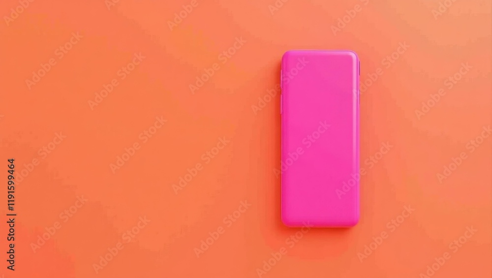 Poster electrifying neon pink smartphone on left. soft purple background. copy space for text, 3d render ai