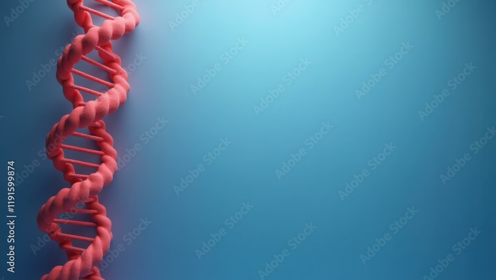 Poster rich red dna helix on right. soft black background. copy space for text, 3d render ai generated desi