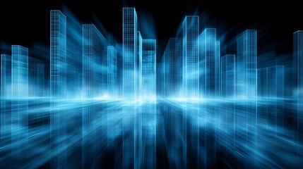 skyscrapers in white and blue with geometric tower patterns and a perspective view symbolizing modern architecture, finance, and corporate business designs for brochures and templates