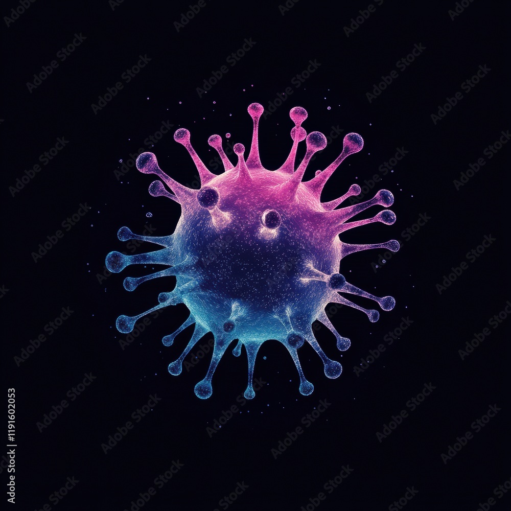 Aufkleber colorful minimalistic representation of a virus in graphical art on a dark background. generative ai
