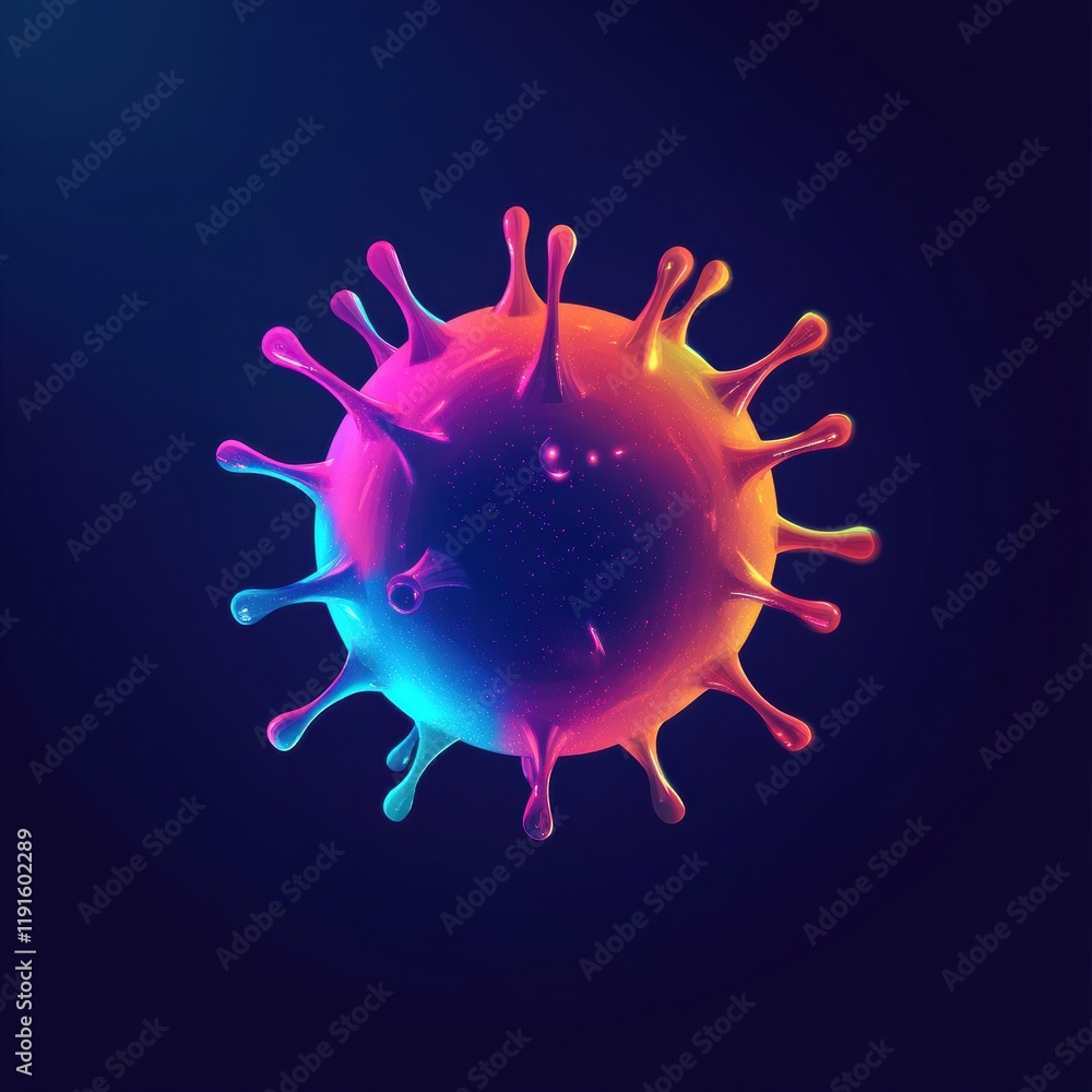 Fototapete graphical representation of a colorful virus model with vibrant spikes on a dark background. generat