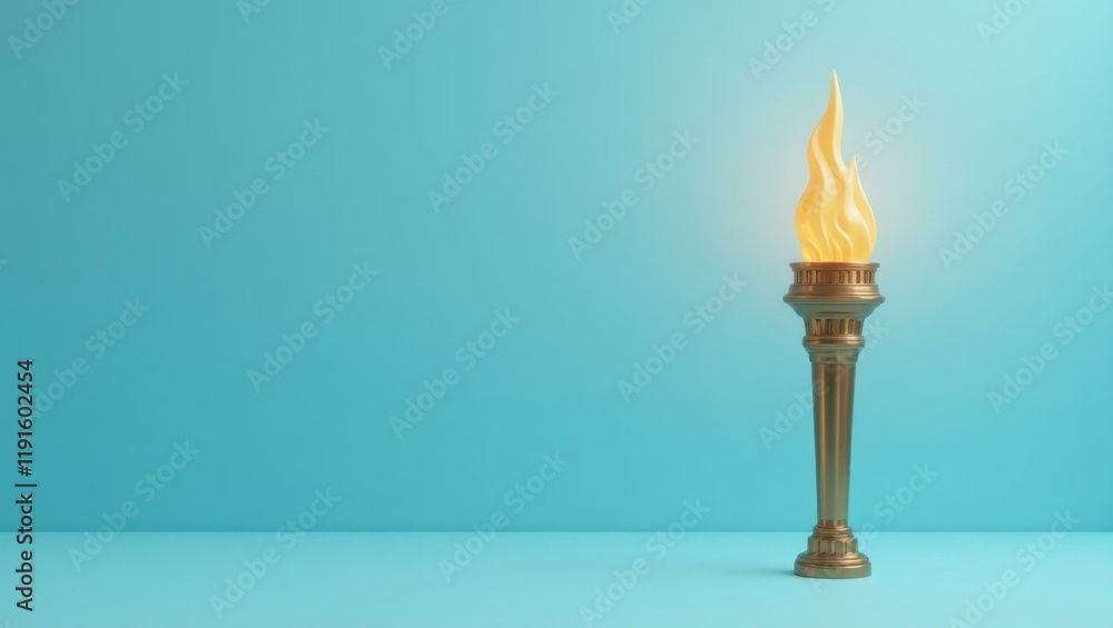 Poster bronze liberty torch on left. soft red background. copy space for text, 3d render ai generated desig