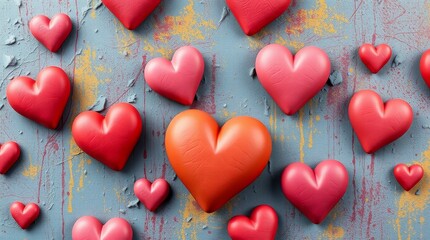 Fototapeta premium textured displays a pattern of sculptural clay hearts modeled shapes in electric vivid colors Highlight the bright bold tones