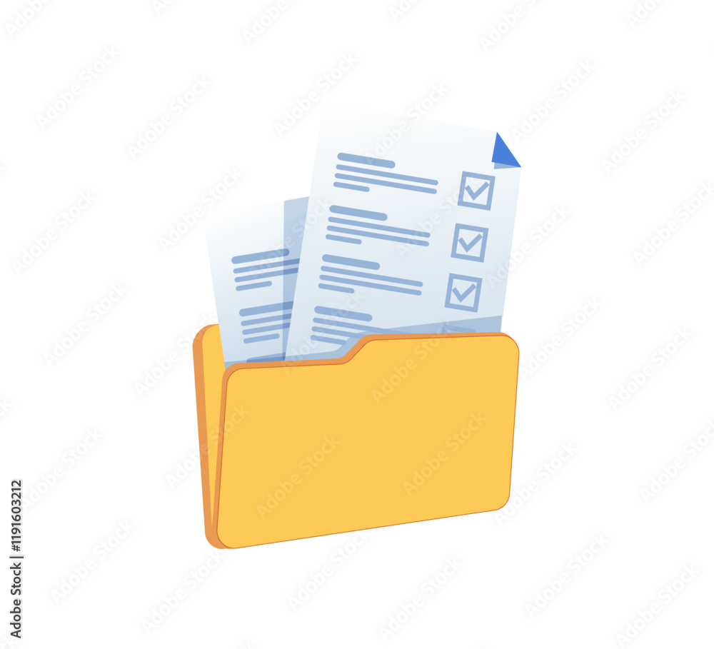 Poster file folder. open binder, directory with business documents. information and data archive storage. s
