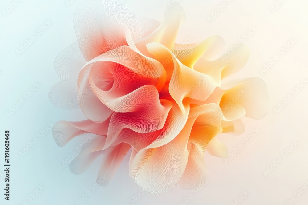 Poster graphical representation of a virus with minimalistic design and smooth color gradients in a soft ar