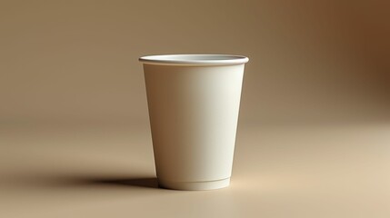 A white paper cup is sitting on a table