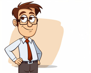 Business Cartoon Character Illustration with Glasses and Tie in Professional Attire