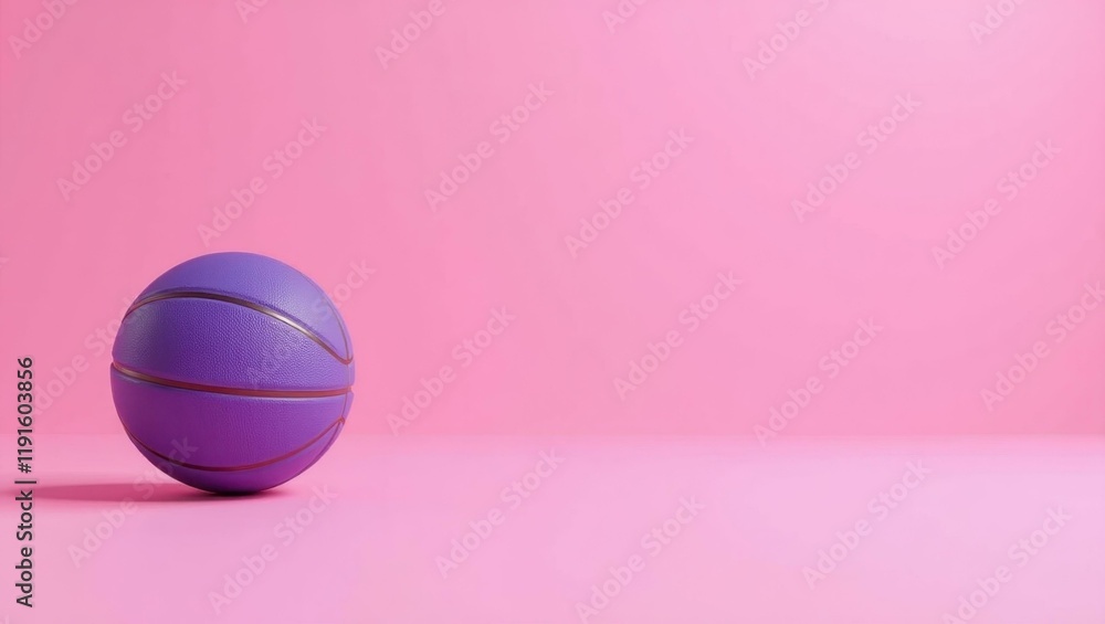 Poster purple basketball on left. soft orange background. copy space for text, 3d render ai generated desig