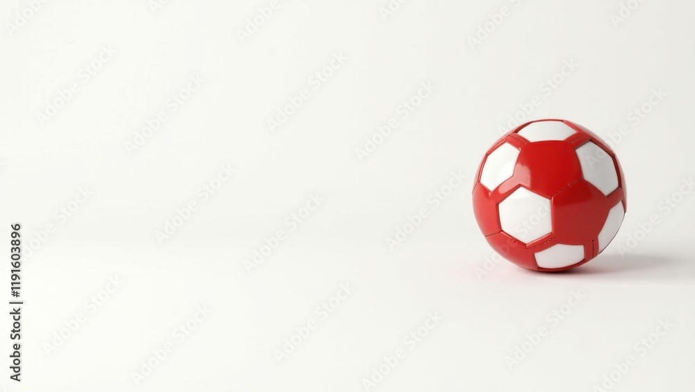 Poster red-and-white soccer ball on left. soft purple background. copy space for text, 3d render ai generat